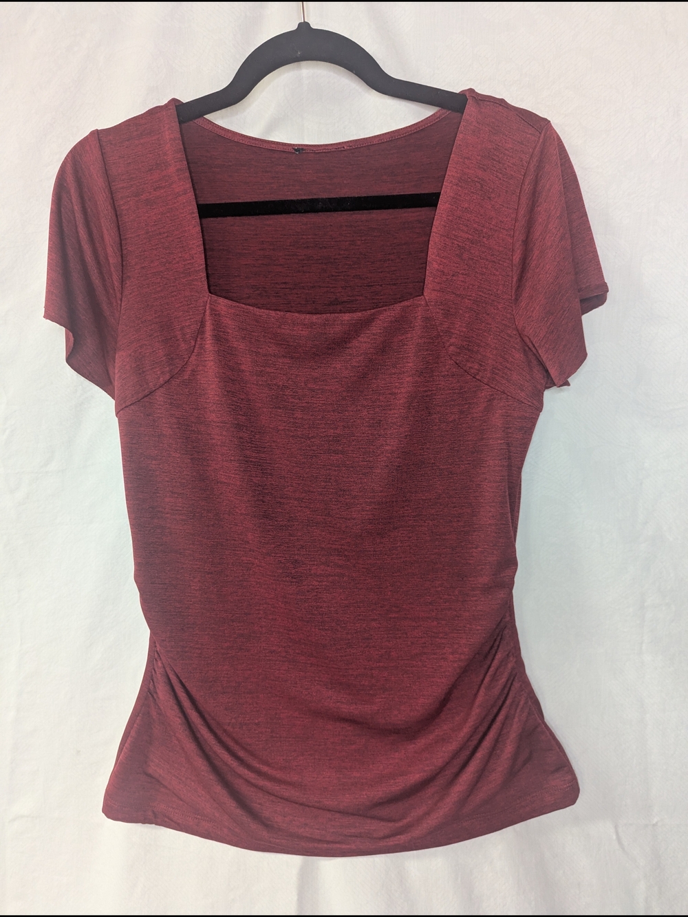 Women's Square Neck Short Sleeve Top in Burgundy